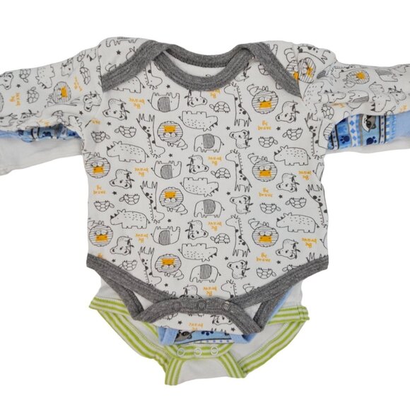 Newborn Baby Bodysuits 0-3M 3Pc Safari Zoo Animal Boys OnePiece Pajama Sleepwear - Picture 2 of 16